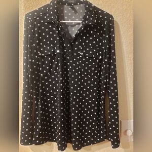 Jones New York Black and White Heart Print Button Down Shirt